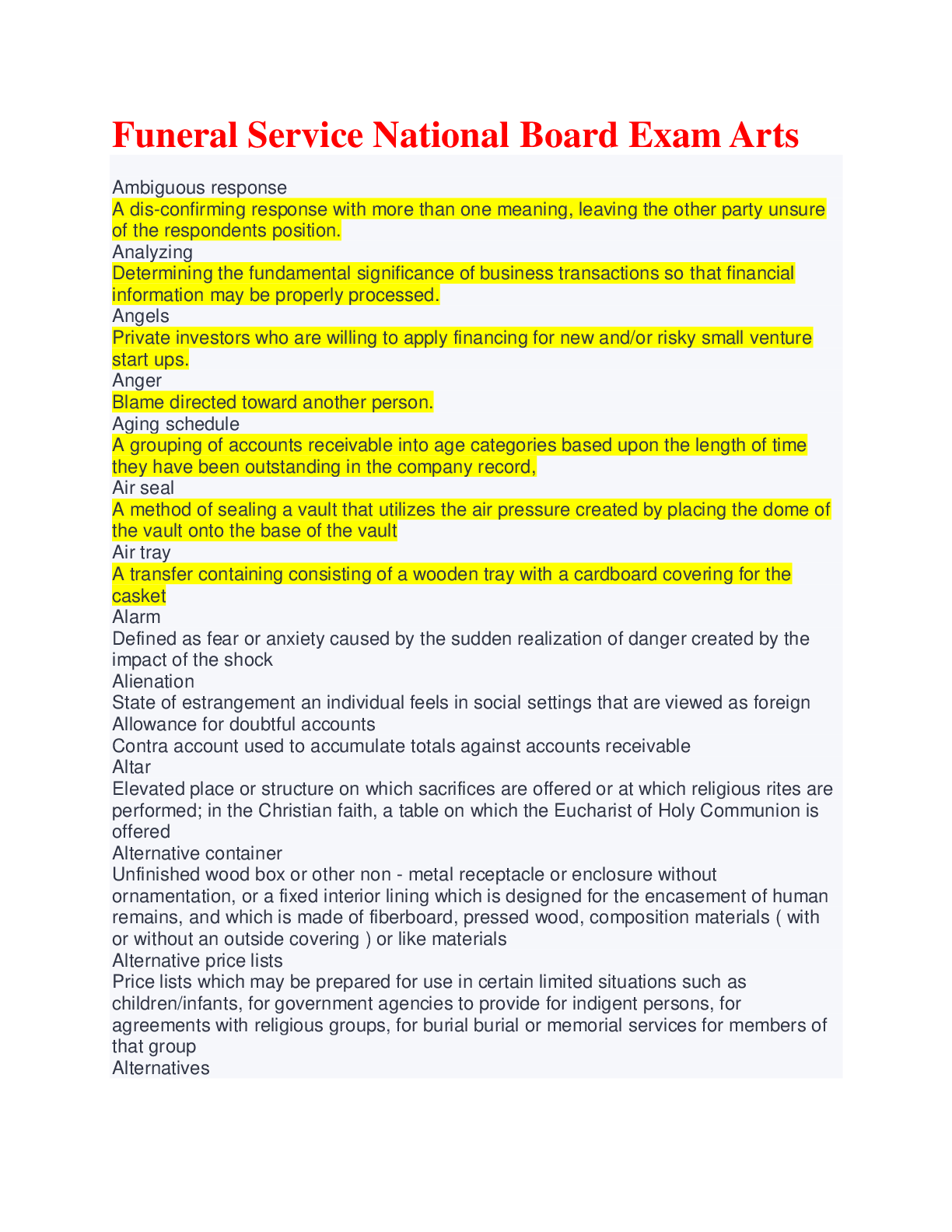 Preview image for Funeral Service National Board Exam Arts Exams Latest Update